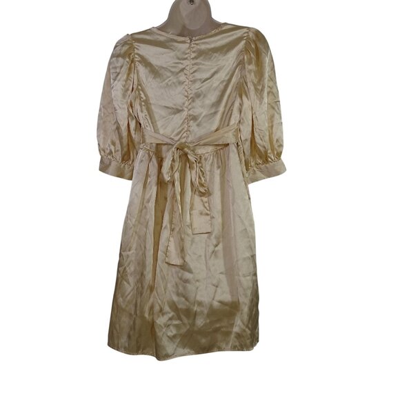 Tramp Tan Puff Sleeve Dress Women Size M Above Knee Ties at Waist - Picture 2 of 8